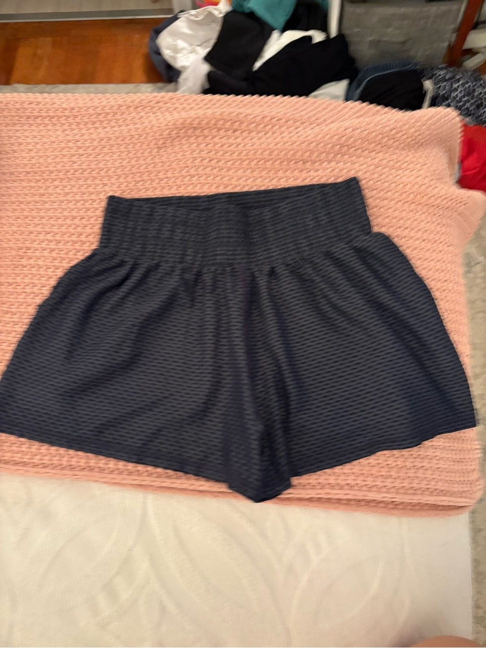 Noli High-Waist Textured Dark Navy Shorts